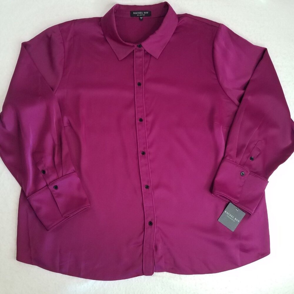 Rachel Roy Collection Satin Blouse Victorian Violet PLUS SIZE 24W Stretch Purple